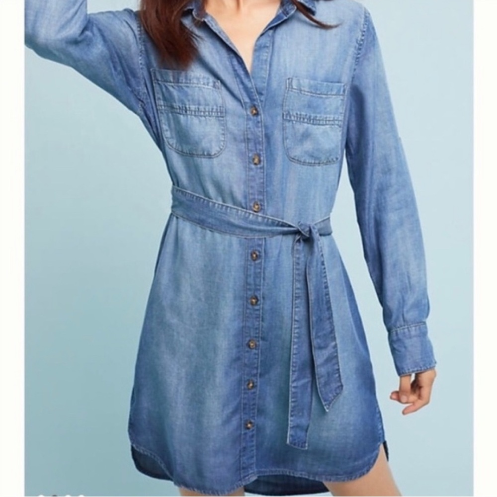 Anthropologie Cloth & Stone Belted Denim Shirt dress Size small